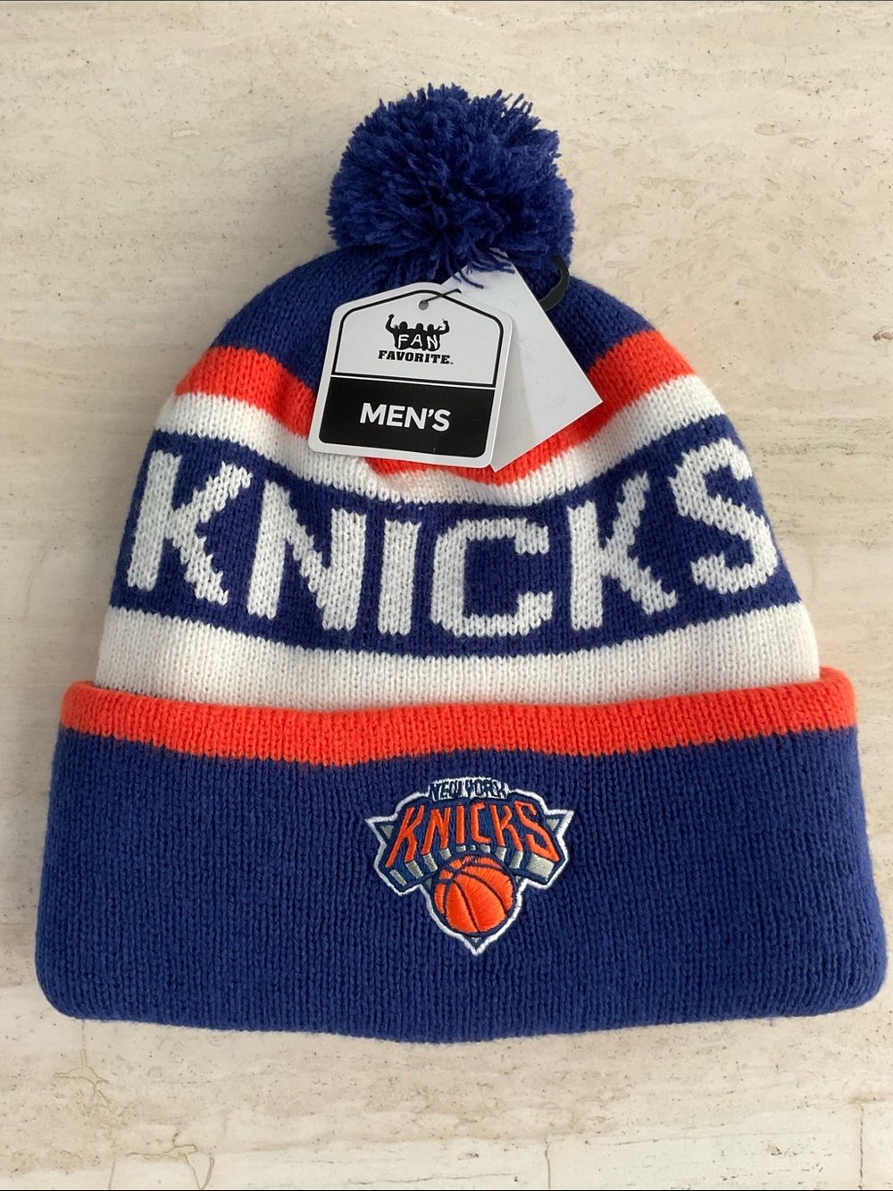 New York Knicks Pom Hat Knit Embroidered Logo Beanie NBA Basketball NY NYK New